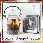 Cadeau-set: Glazen theepot en blik Theebloemen.